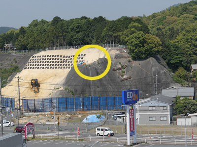 調査区遠景（○は調査区）